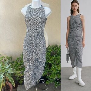 ZARA summer gingham dress maxi ruched black white checks Sz XS NWT